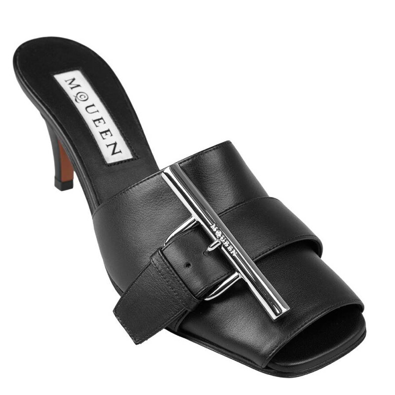 Alexander McQueen Ladies Black Francisco 70 mm Leather Mules