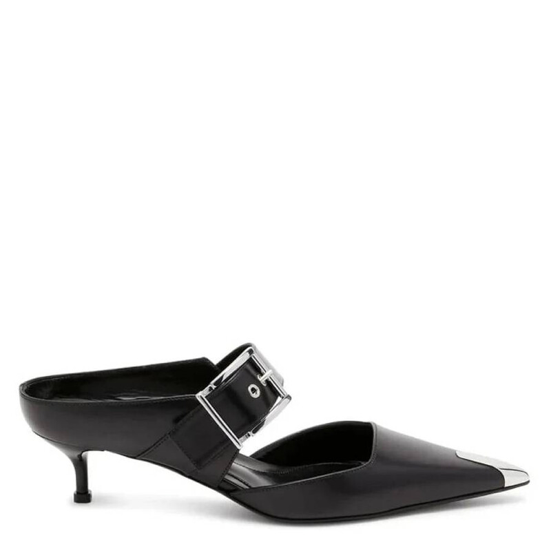 Alexander McQueen Punk Buckle Pointed-Toe Mules, Brand Size 39 (US