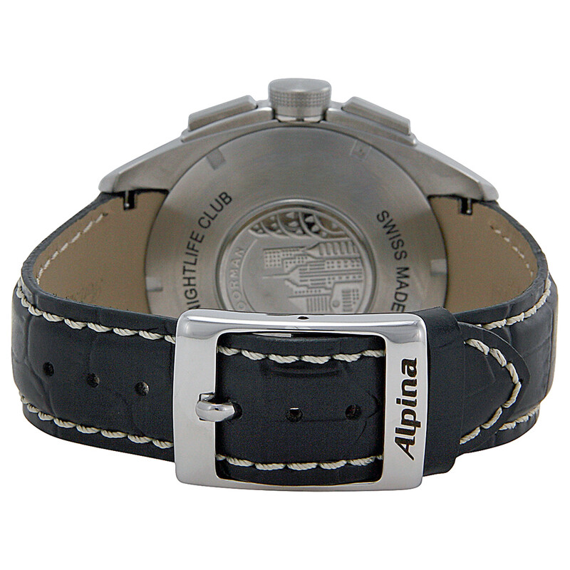 Alpina Nightlife Club Chronograph Black Dial Leather Strap Men's