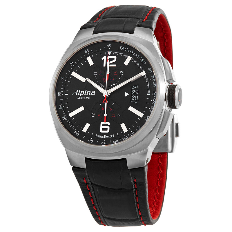 Alpina Racing Chronograph Black Dial Black Leather Men's Watch