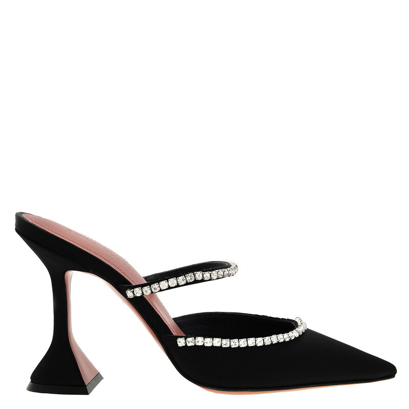 Amina Muaddi Gilda Satin Black Mules, Brand Size 35 ( US Size 5