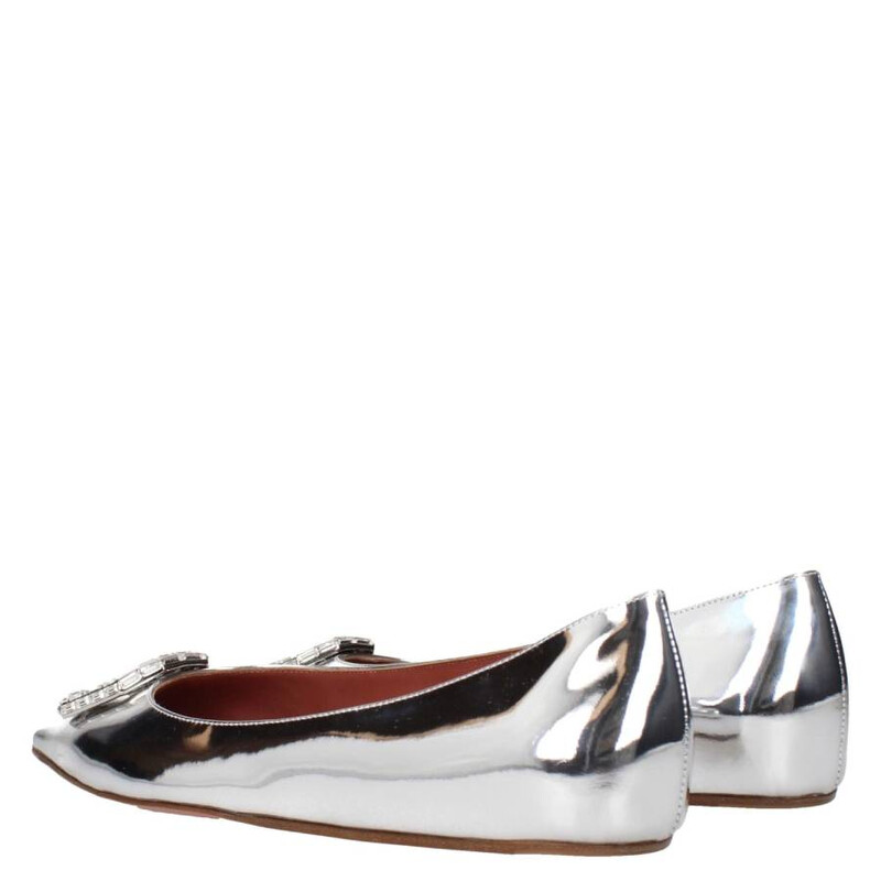 Amina Muaddi Mirror Silver Camelia Ballet Flats, Brand Size 36