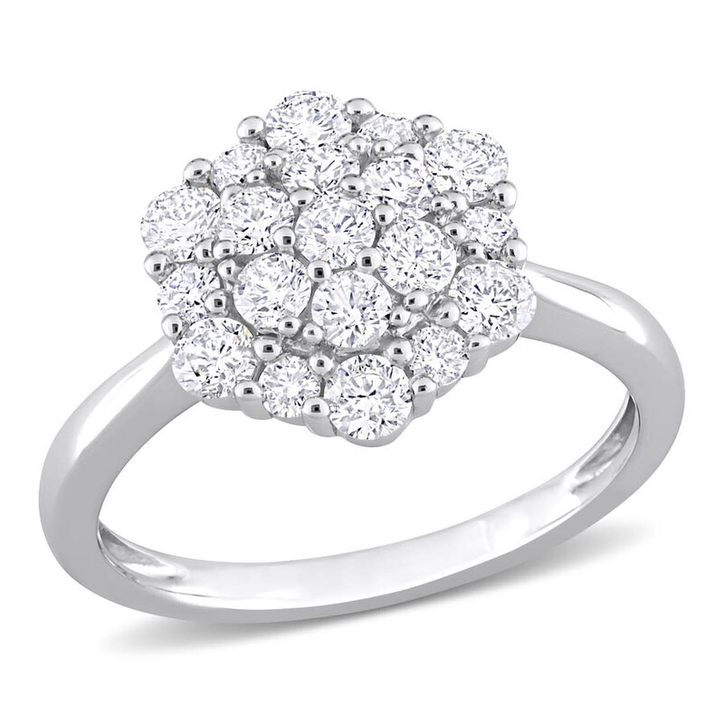 Amour 1 CT TW Diamond Cluster Engagement Ring In 10K White Gold ...