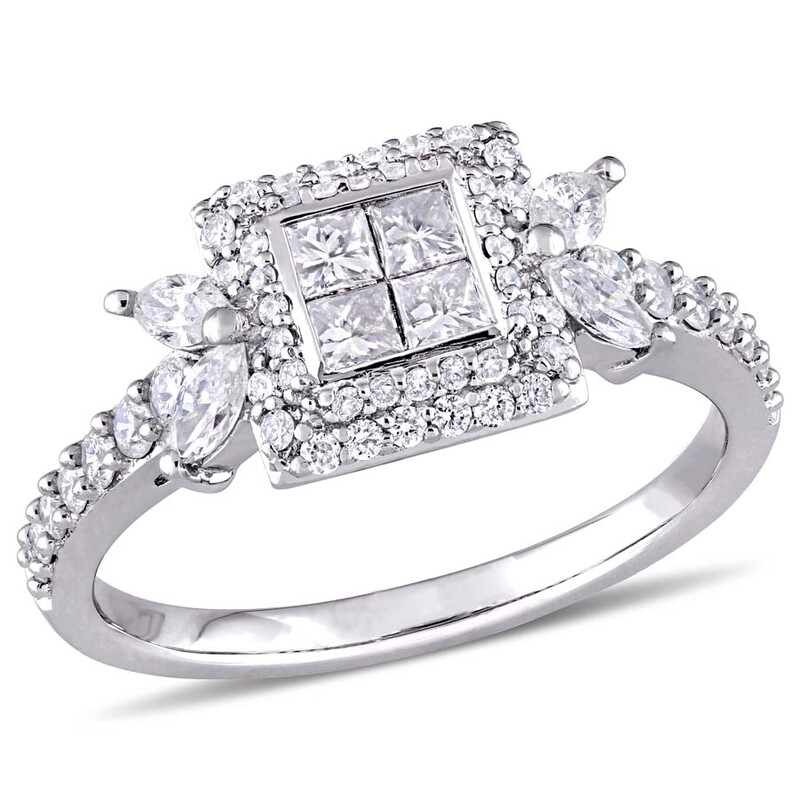 Amour 1 CT TW Princess-cut Diamond Quad Halo Engagement Ring In 14K ...