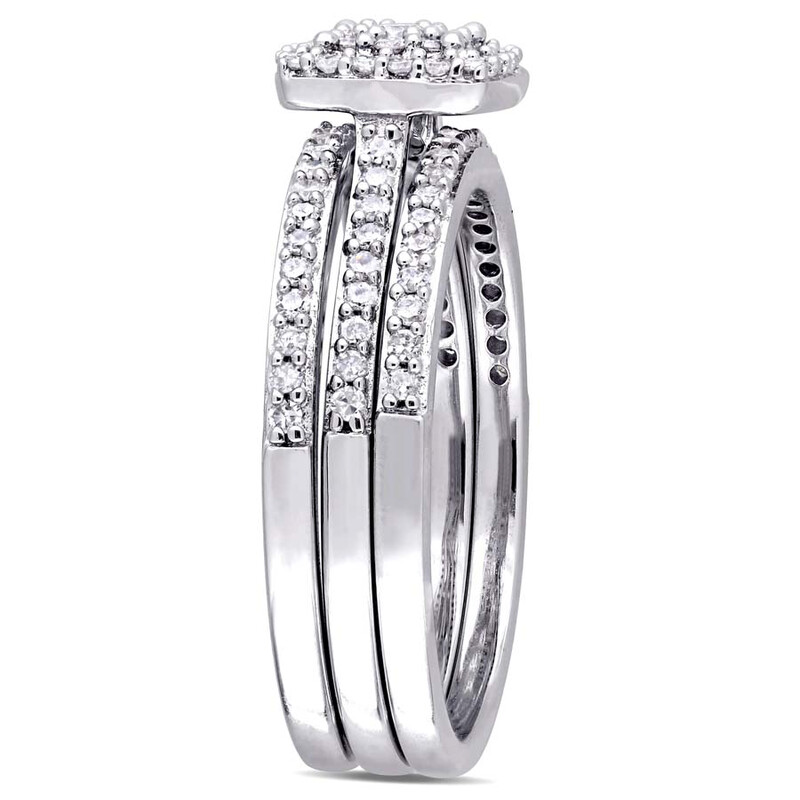 Amour 1/2 CT TW Diamond Cluster 3-piece Bridal Set In 14K White Gold ...