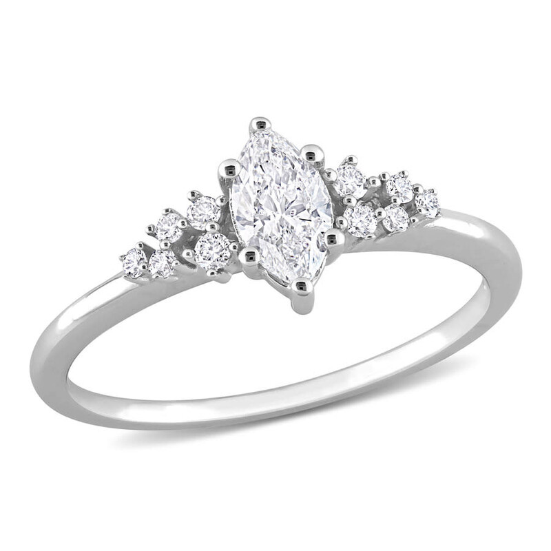Amour 1/2 CT TW Marquise and Round Diamond Engagement Ring In 14K White ...