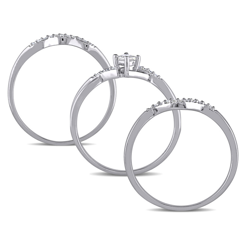 Amour 1/4 CT TW Princess Cut and Round Diamond Crossover Bridal Set In ...