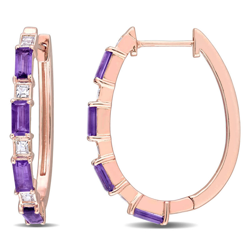 Amour 2 1/6 CT TGW African-amethyst White Topaz Hoop Earrings In