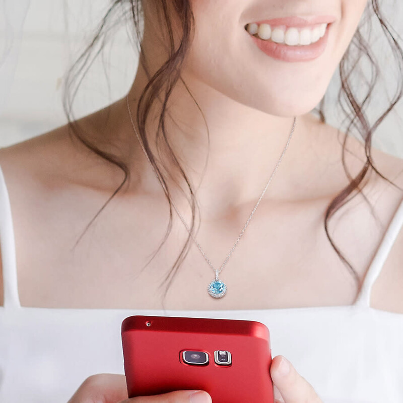 Amour 4 CT TGW White and Sky-blue Topaz Pendant with Chain In Sterling ...