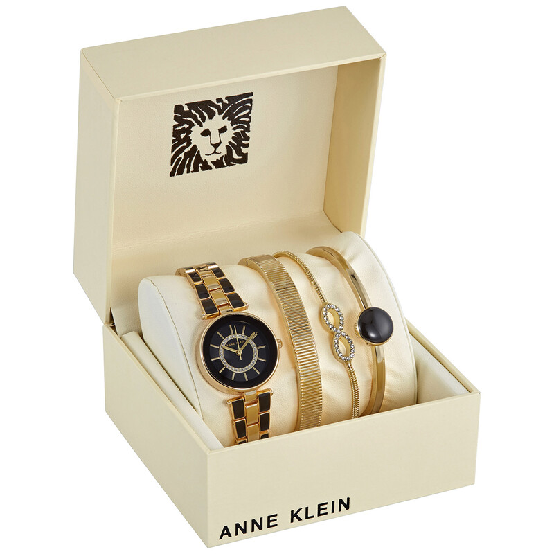 Anne Klein Quartz Black Dial Ladies Watch and Bracelet Set AK