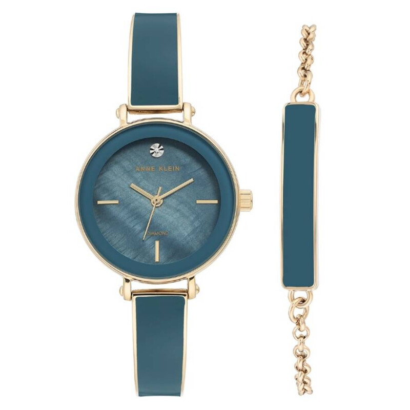 Anne Klein Quartz Blue Dial Ladies Watch and Bracelet Set AK