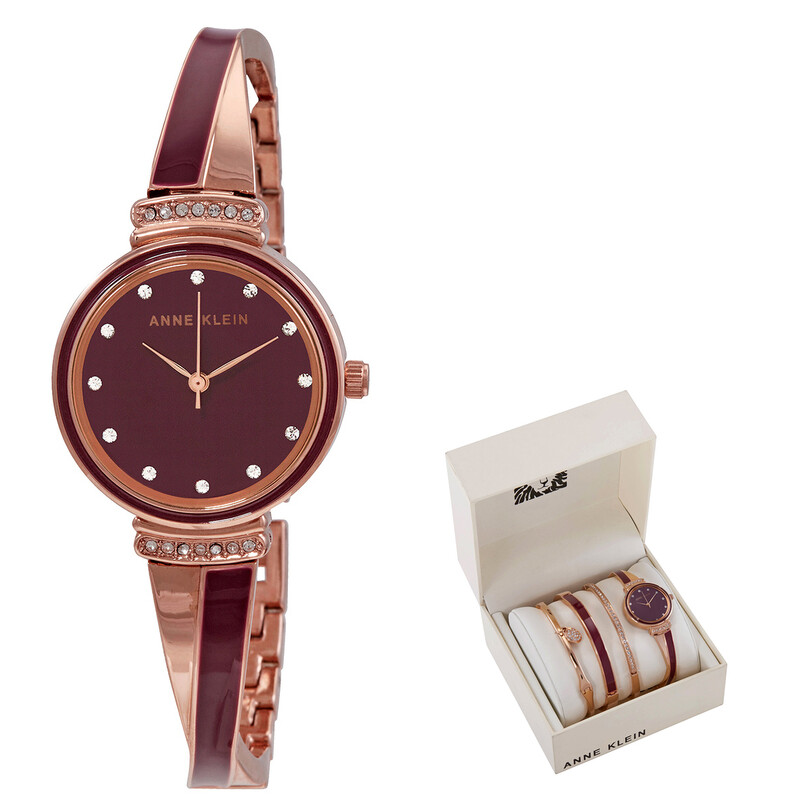 Anne Klein Quartz Crystal Burgundy Dial Ladies Watch and Bracelet