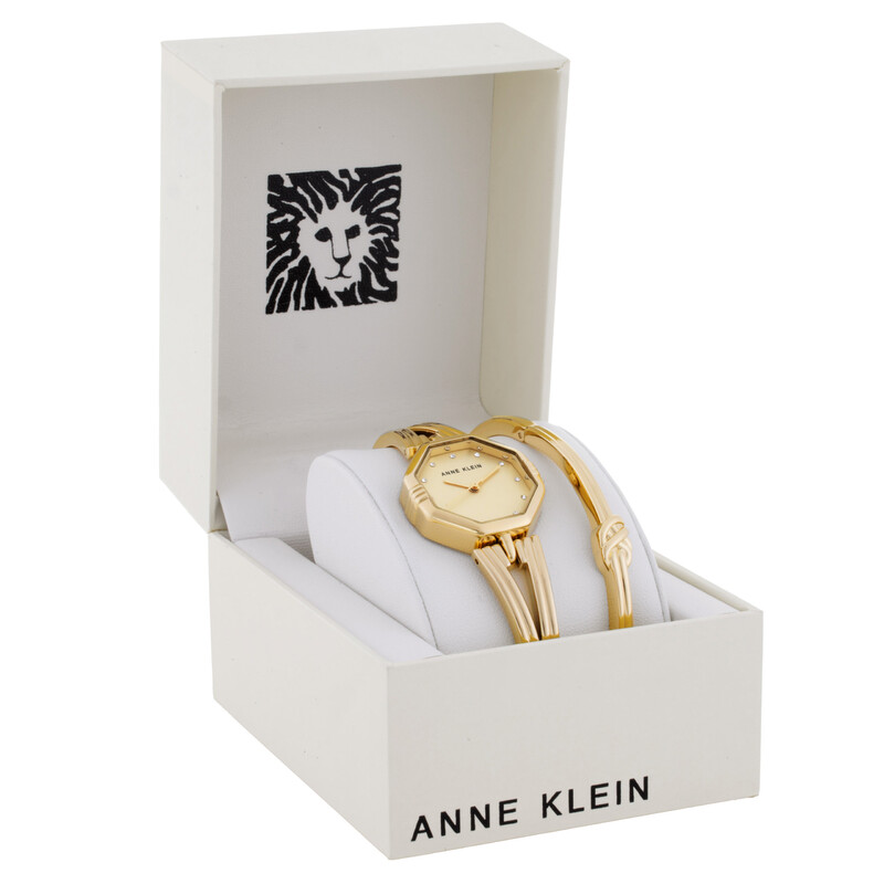 Anne Klein Quartz Crystal Gold Dial Ladies Watch and Bracelet Set