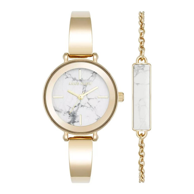 Anne Klein Quartz Ladies Howlite Gemstone Bangle Watch Set  display picture 2