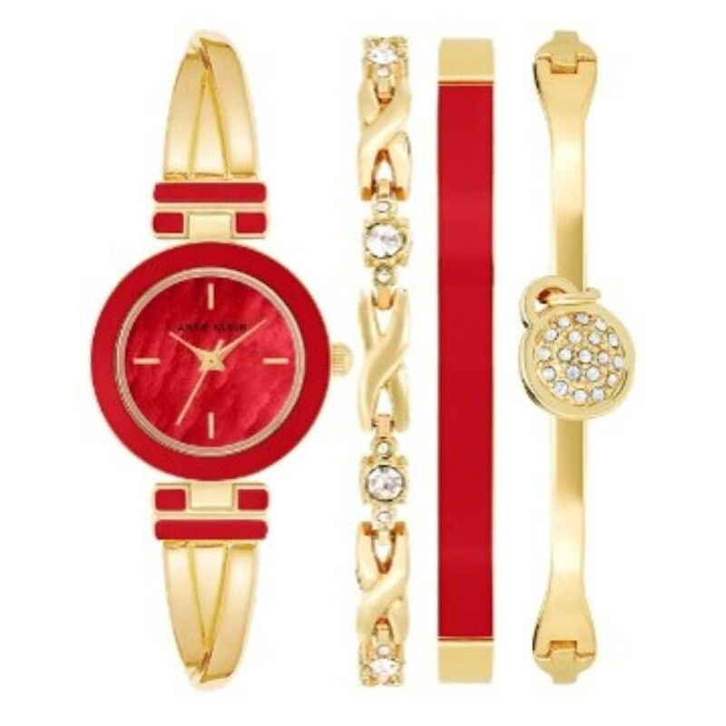 Women\'s Red And Gold Analog Quartz Elegant Dial Bangle Vintage Bracelet Watch Vintage Geneve Quartz Swiss Made Secret Watch Floral Enamel  main image 2