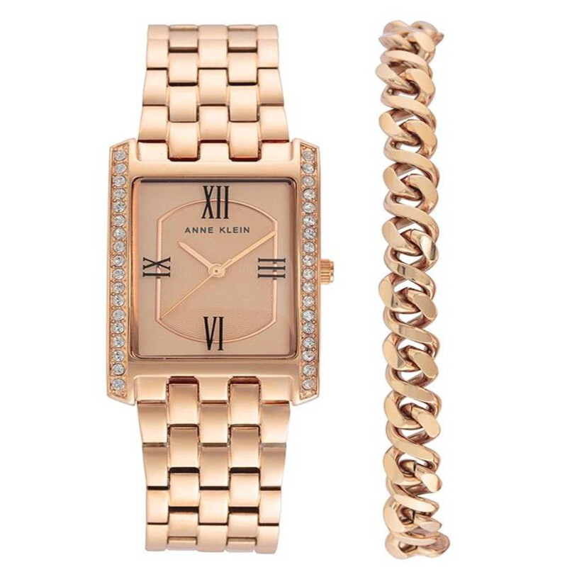 Anne Klein Quartz Rose Gold Dial Ladies Watch and Bracelet Set AK
