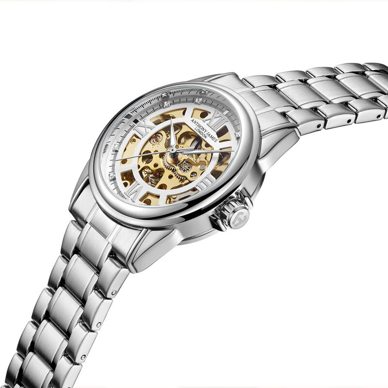 Anthony James Skeleton Automatic Silver-tone Dial Men's Watch