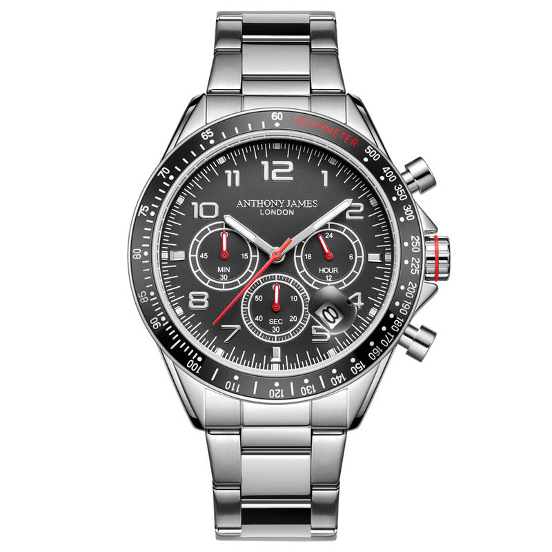 Anthony James Tachymeter Chrono Black Dial Men's Watch AJ091