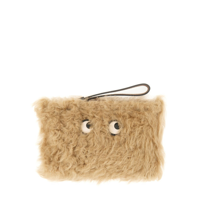 Anya Hindmarch Shearling Eyes Clutch Bag 201155_TAUPE - Handbags