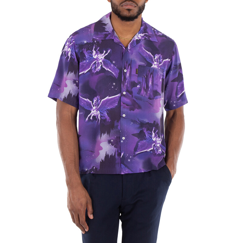 Aries Men's Purple Pegasus Hawaiian Shirt, Size Small AR4010402