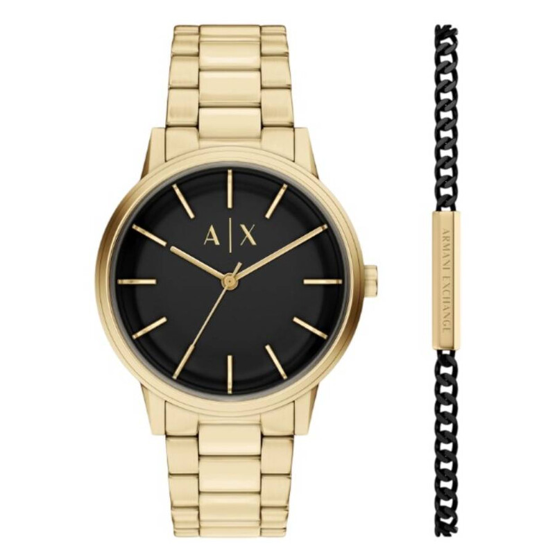 Armani Exchange Cayde Quartz Black Dial Men's Watch and Bracelet