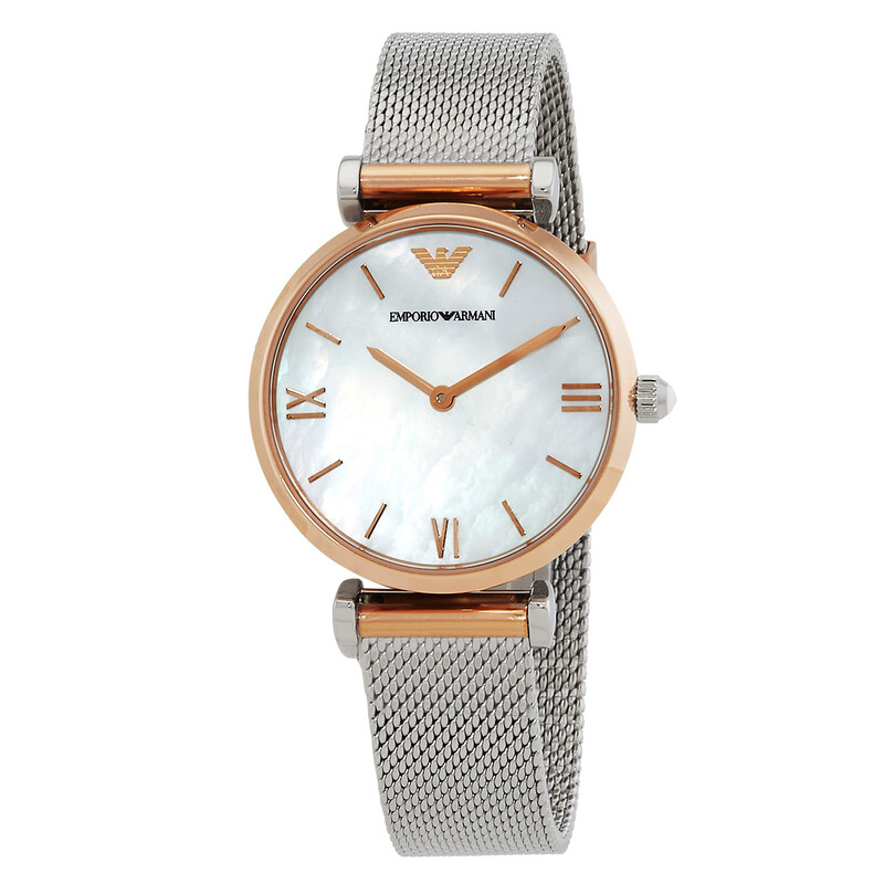 Armani Exchange Gianni T-Bar Retro Quartz White Mother of Pearl Dial ...
