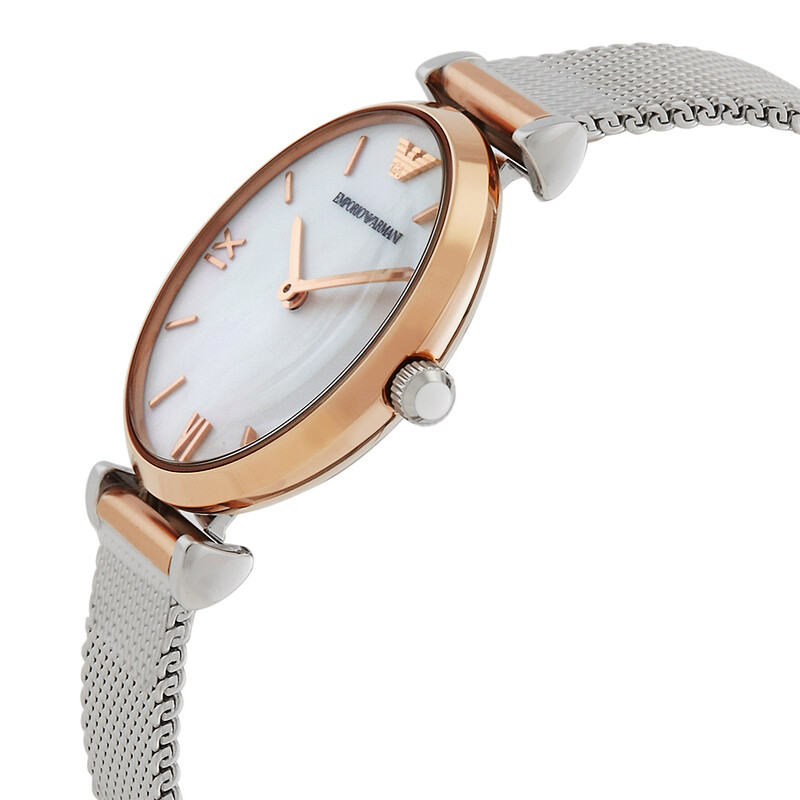 Armani Exchange Gianni T-Bar Retro Quartz White Mother of Pearl Dial ...
