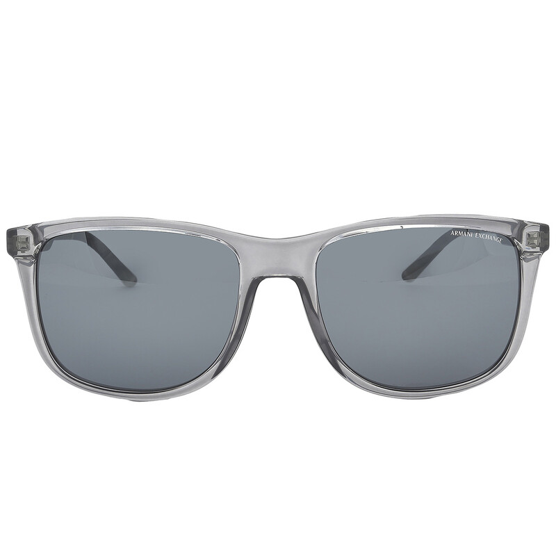 Armani Exchange Light Grey Mirror Black Rectangular Men's