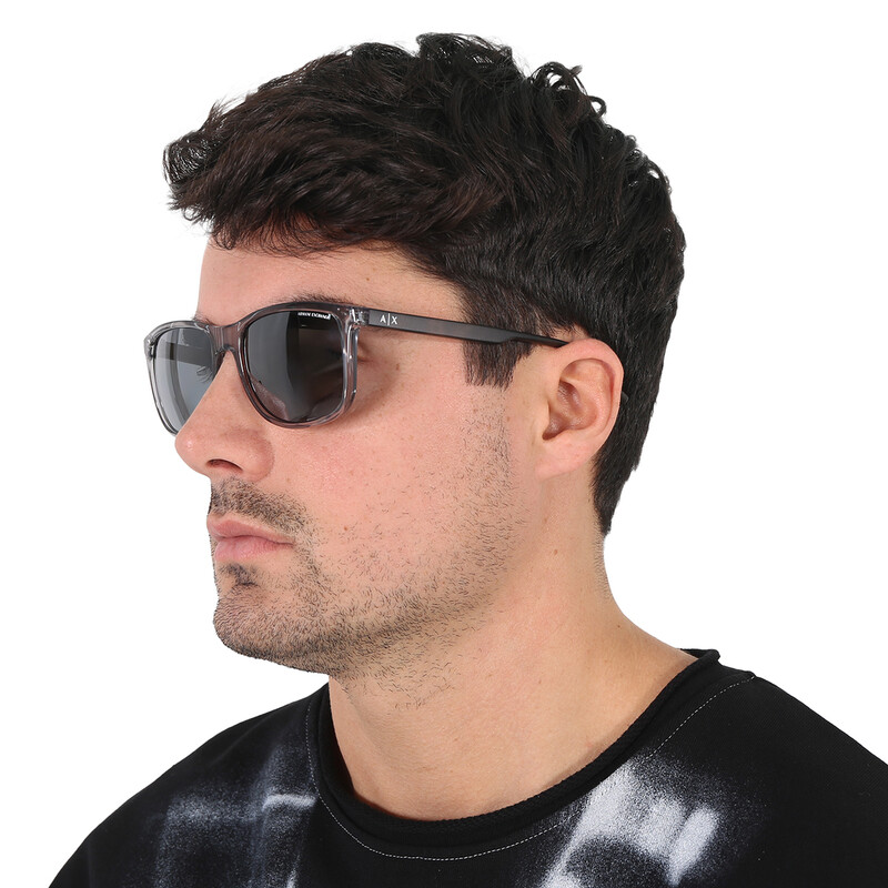 Armani Exchange Light Grey Mirror Black Rectangular Men's
