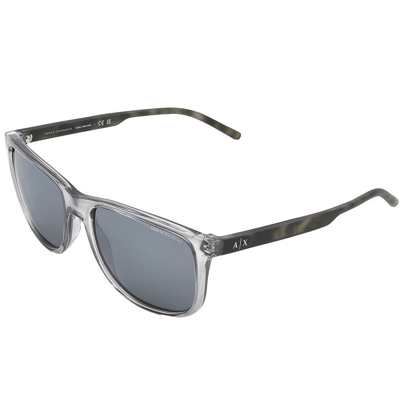 Armani Exchange Light Grey Mirror Black Rectangular Men's