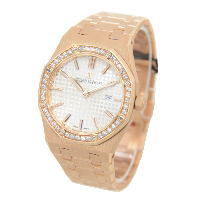Audemars Piguet Royal Oak Silver Dial 18kt Rose Gold Ladies Watch ...