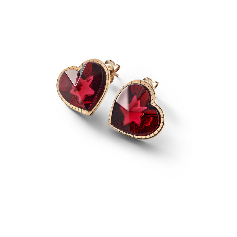 Baccarat 18K Gold Plated on Sterling Silver, Red Crystal Heart