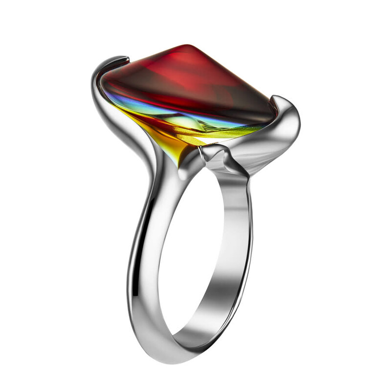 Baccarat 'Fleur De Psydélic' Red Crystal Ring Size 5.5 2610664