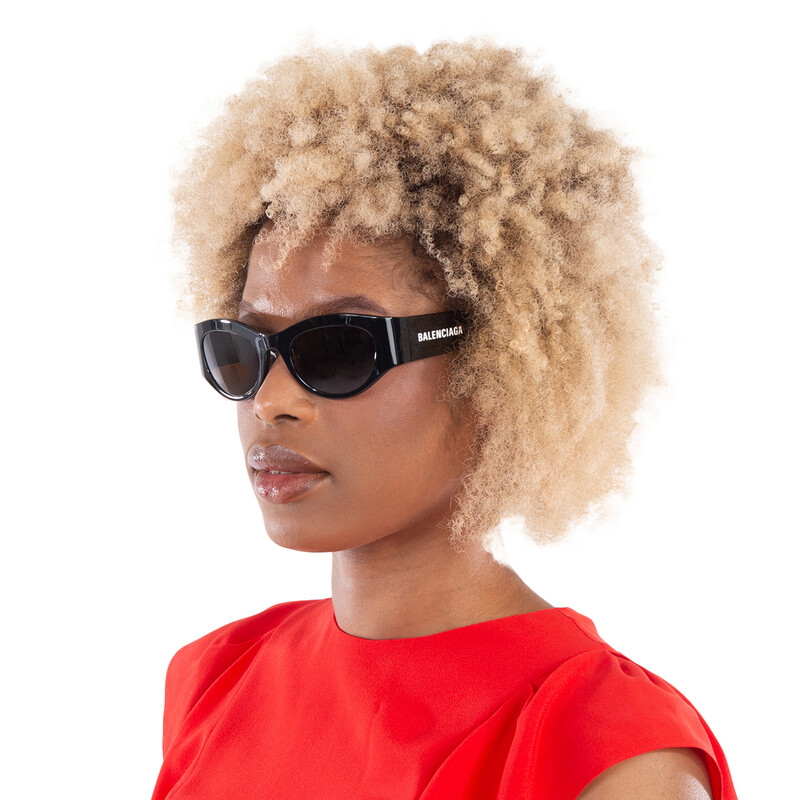 Balenciaga BB0330SK 001 Cat Eye Sunglasses - Black / Grey Balenciaga Grey Oval Ladies Sunglasses BB0330SK 001 54  main image 4