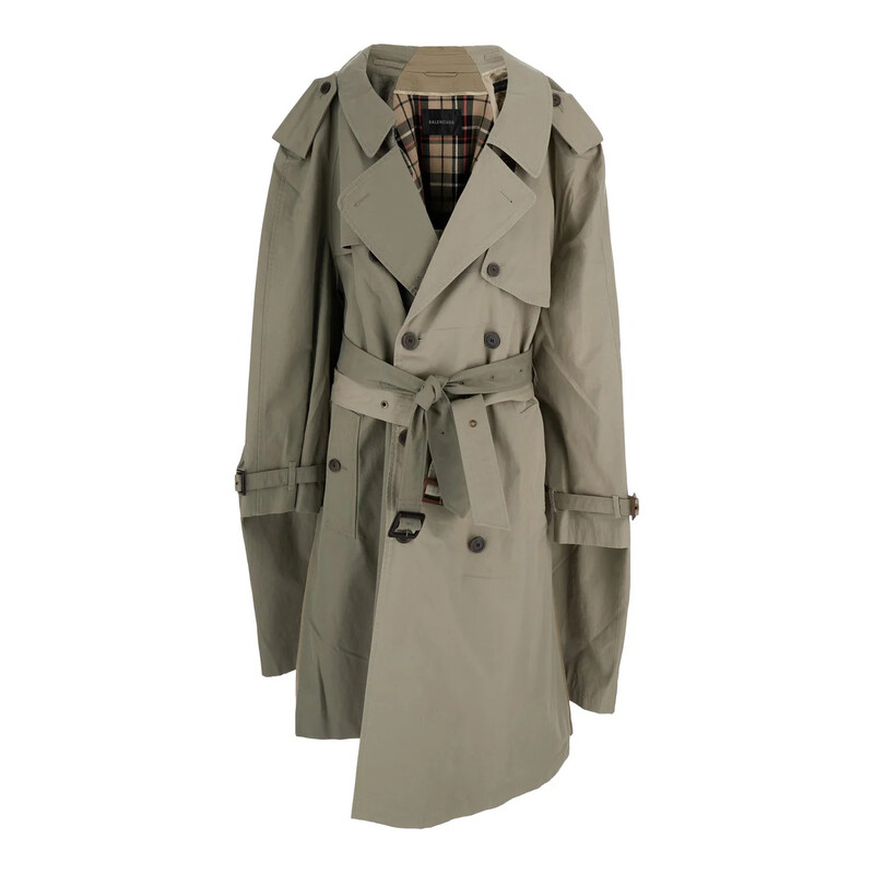 BALENCIAGA　ピーコート　ベージュ Balenciaga // Beige & Black Hooded Logo Coat – VSP Consignment