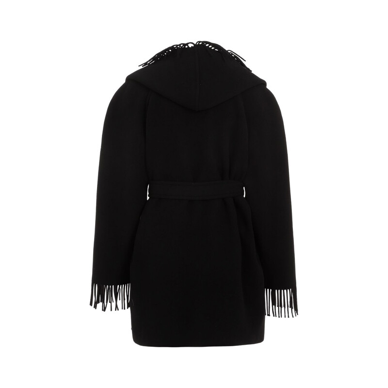 Balenciaga Ladies Black Fringed-Edge Hooded Cardi-Coat, Brand Size