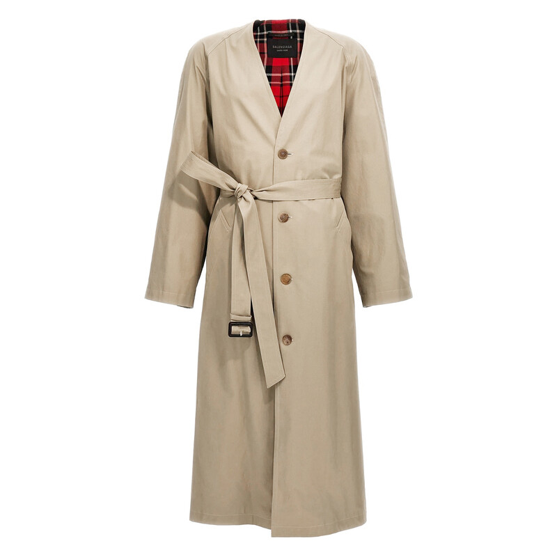 BALENCIAGA　ピーコート　ベージュ Balenciaga Ladies Military Beige Belted Cotton Trench Coat, Brand