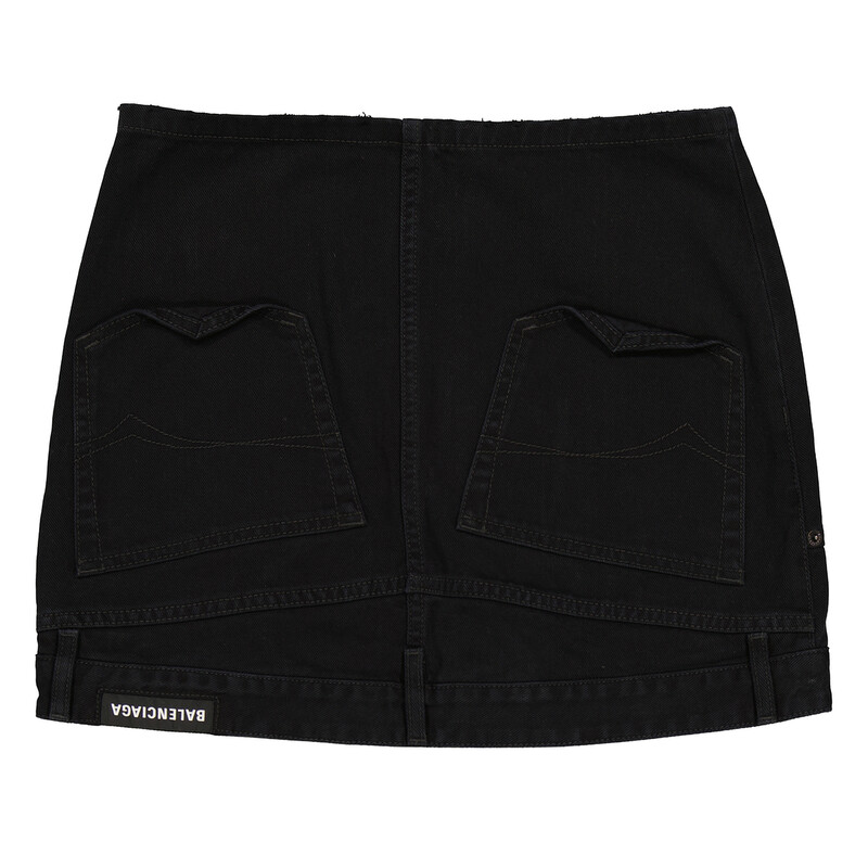 Balenciaga Ladies Peach Pitch Black Upside-Down Denim Miniskirt