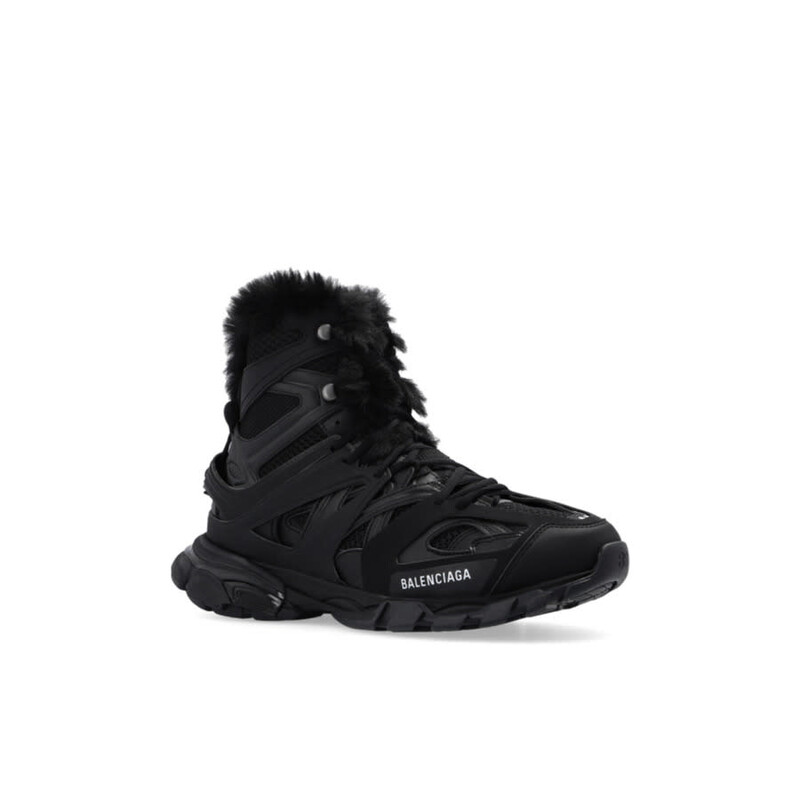 Balenciaga Men's Black/Black Track Hike Faux Fur-lined Sneakers