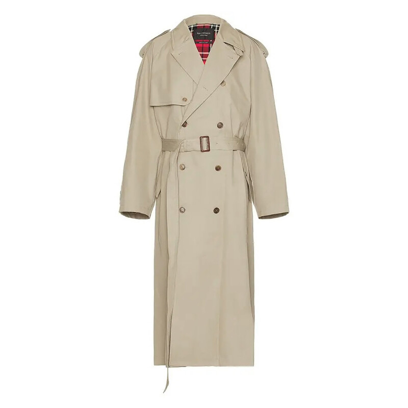 Balenciaga Men's Military Beige Belted Maxi Trench Coat, Size X