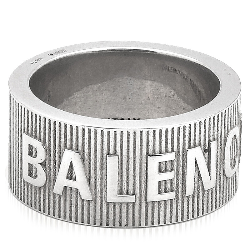 Balenciaga Shiny Silver Force Striped Ring, Size 54 674648 J8400