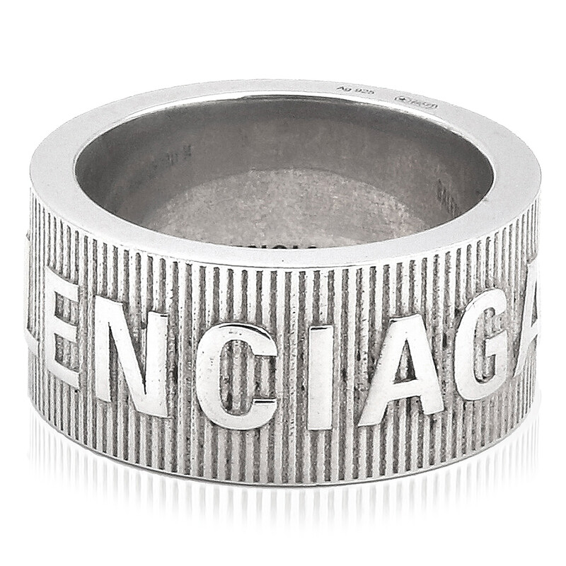 Balenciaga Shiny Silver Force Striped Ring, Size 54 674648 J8400