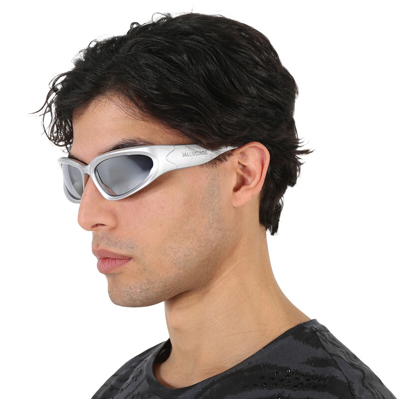 Balenciaga Silver Mirror Wrap Men's Sunglasses BB0157S 004 65 Balenciaga Silver Mirror Wrap Men's Sunglasses BB0157S 004 65