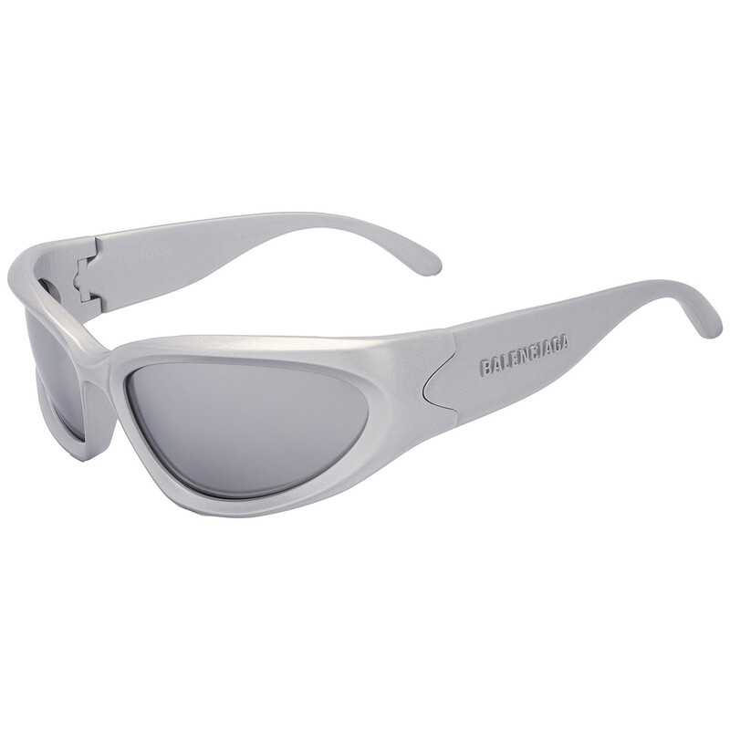 Balenciaga Silver Mirror Wrap Men's Sunglasses BB0157S 004 65