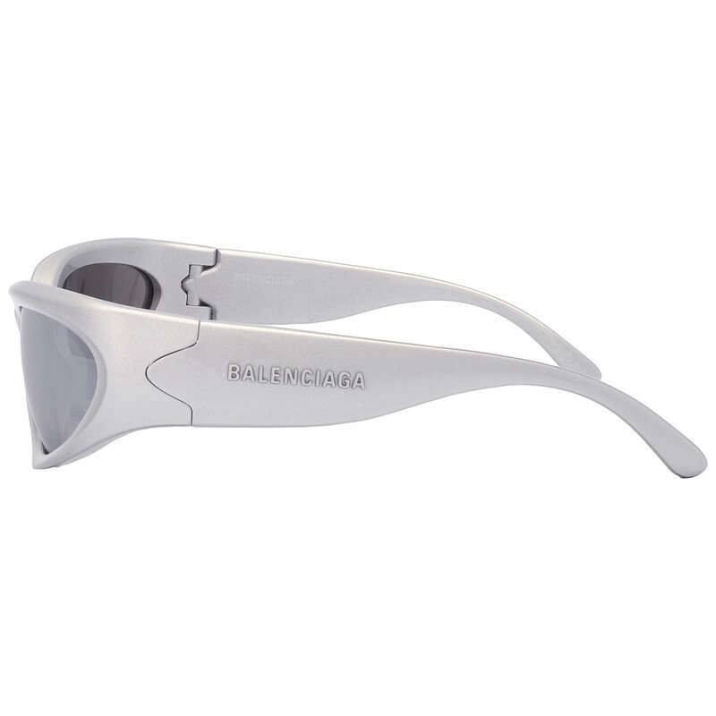 Balenciaga Silver Mirror Wrap Men's Sunglasses BB0157S 004 65