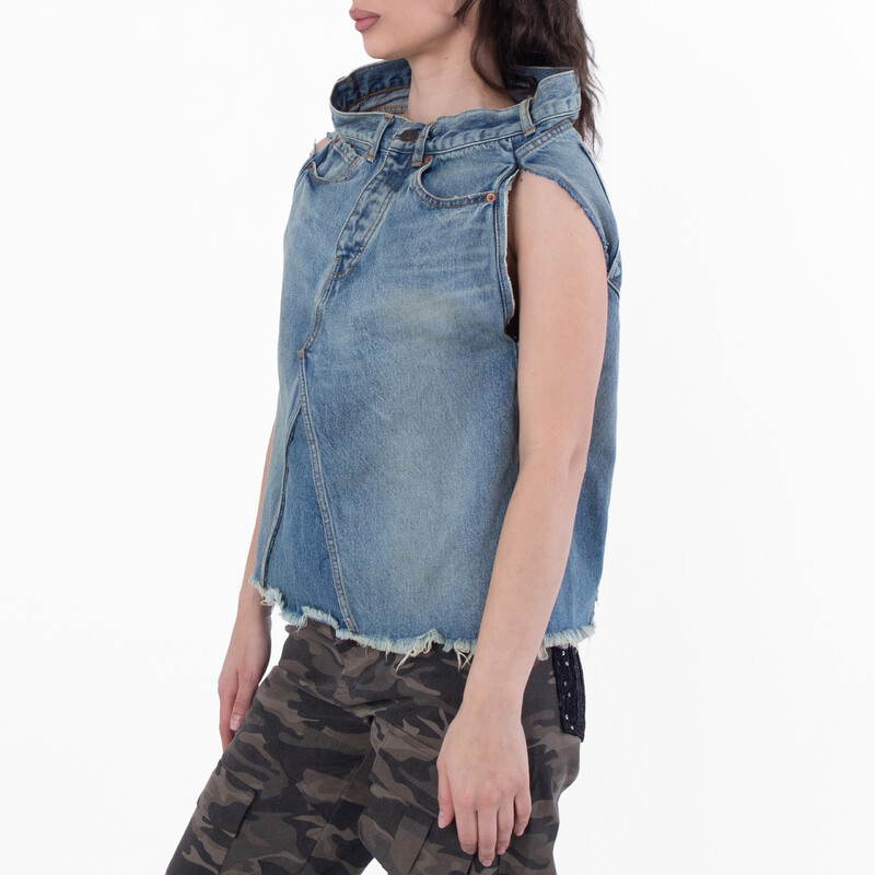 Balenciaga Ladies True Blue Sleeveless Denim Asymmetrical Top