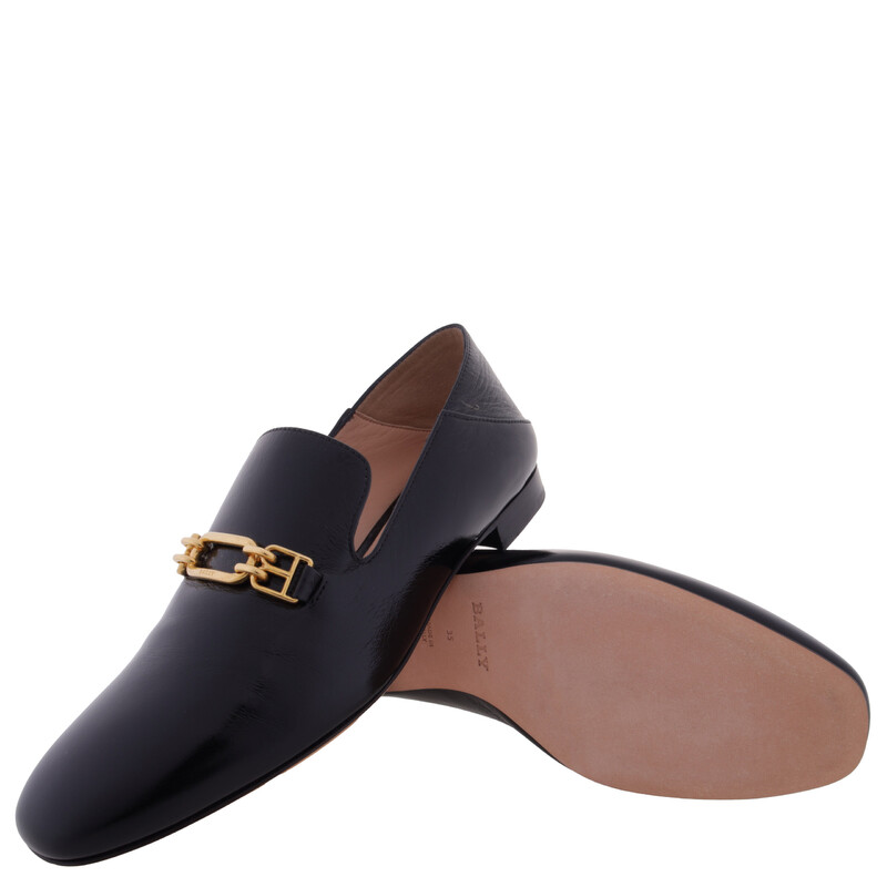 Bally Black Leather Slip-On Loafers with Gold Buckle Size 5 Bally Darcie Leather Slip-On Loafers, Brand Size 34 ( US  main image 3