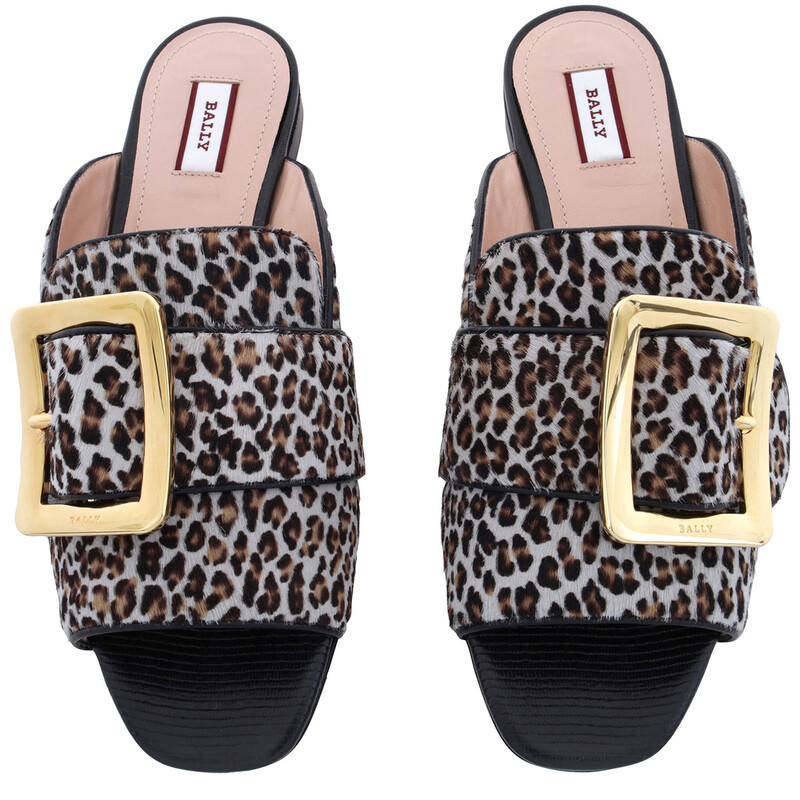 Bally Janaya Calf-Hair Leopard Slide Sandals, Brand Size 37 ( US