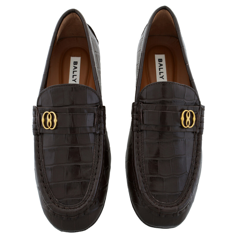 Bally Keeper Ebano Croc-Embossed Kerbs Drivers, Brand Size 6 ( US