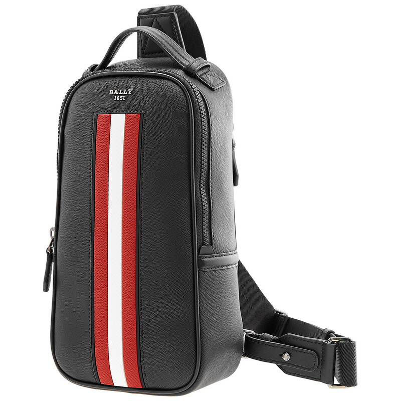 BALLY バリー スリングバッグ MALIKHO ブラック　レッド Bally Men's Malikho Black Leather Sling Bag 6238773 7612506485750
